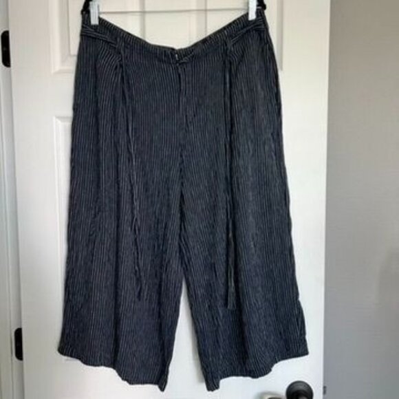 GAP Linen Blend Wide Leg Blue Striped Flowy Pants Size Large - Picture 1 of 4